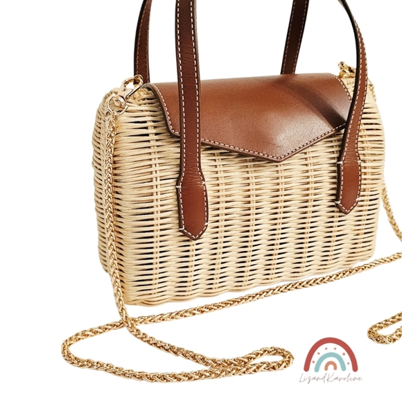 New! J. Crew Small Rattan Leather Top Handle Satchel Crossbody Bag - Picture 11 of 16